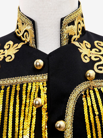 ブラックヴィンテージトップスパンコールタッセルコート長袖レトロコスチューム男性用