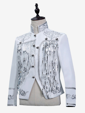 ブラックヴィンテージトップスパンコールタッセルコート長袖レトロコスチューム男性用