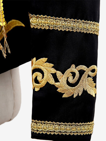 ブラックヴィンテージトップスパンコールタッセルコート長袖レトロコスチューム男性用