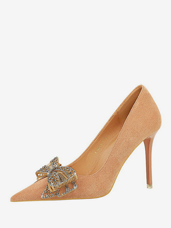 カーキ レディース ハイヒール シック ポインテッドトゥ パンプス スティレットヒール スエード レザー