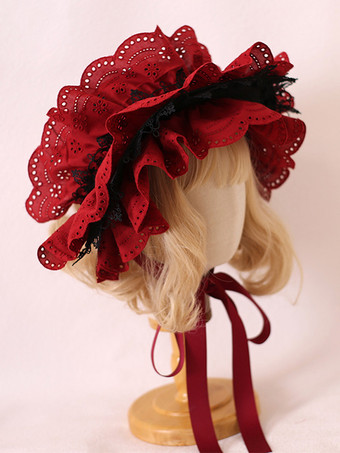 クラシックロリータ帽子バーガンディフラワーアクセサリーレースポリエステルロリータアクセサリー
