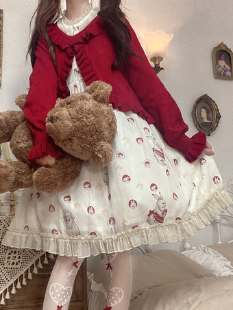 甘い白い長袖フリルハート柄