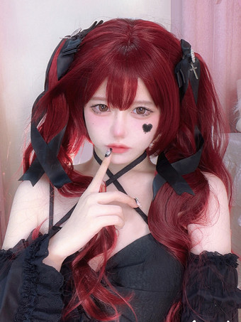 Gothic Lolita Wig Long Heat-resistant Fiber Burgundy Lolita Accessories