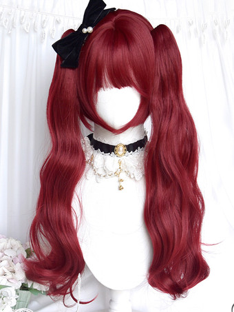 ゴスロリ ウィッグ ロング 耐熱ファイバー バーガンディ ロリータ アクセサリー