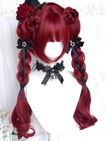 ゴスロリ ウィッグ ロング 耐熱ファイバー バーガンディ ロリータ アクセサリー
