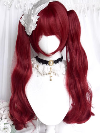 ゴスロリ ウィッグ ロング 耐熱ファイバー バーガンディ ロリータ アクセサリー