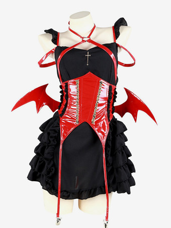 レッド セクシー全身タイツ ハロウィン セクシーな全身タイツコスチューム レディース PVCレザー 魔女 悪魔スーツ セクシーランジェリー メイド服