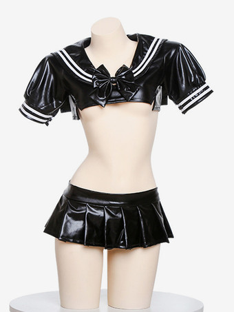 ブラック セクシー全身タイツ セクシーランジェリー 学生服 ツーピースセット クラブ制服 キャットスーツ コスチューム