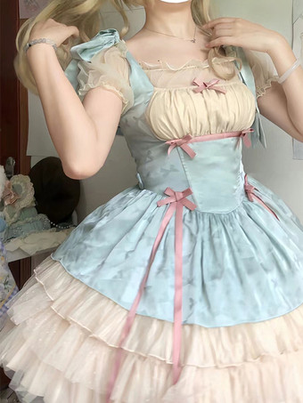 ライトグリーン スイートロリータドレス ポリエステル半袖ジャンパー スイートロリータドレス