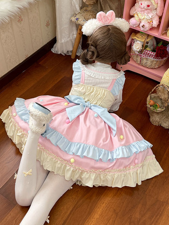 スイートロリータドレスポリエステルノースリーブスイートジャンパーロリータドレス