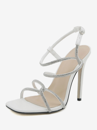 レディース ヒール サンダル ピープトウ スティレットヒール サンダル PU レザー