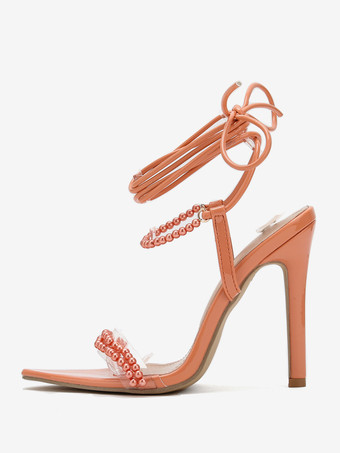 レディース ヒール サンダル ポインテッドトゥ スティレットヒール PU レザー サンダル