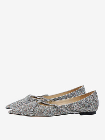 ブルー レディース バレエ フラット スパンコール ポインテッドトゥ ストラップ フラット ウェディング シューズ