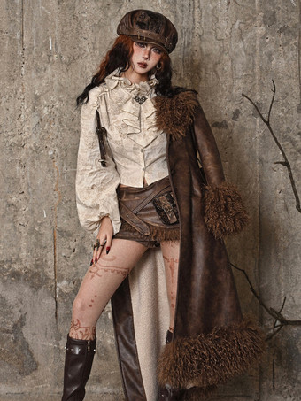 Gothic Lolita Blouses Apricot Long Sleeves Ruffles Lolita Top Floral Print Lolita Shirt