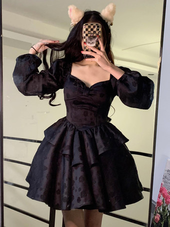 ゴスロリ ドレス フリル ティアード ブラック 生成り ホワイト