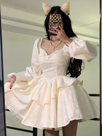 ゴスロリ ドレス フリル ティアード ブラック 生成り ホワイト