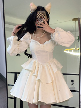 アイボリー ゴスロリ ドレス フリル ティアード ブラック 生成り ホワイト