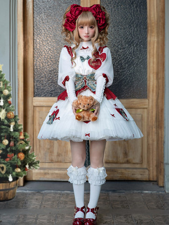 ホワイト スイート ロリータ ドレス ポリエステル ノースリーブ スイート ロリータ ドレス