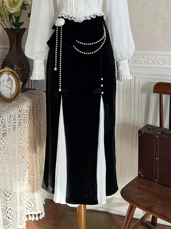 甘いロリータ衣装白い花パールフリルレース長袖ブラウススカート