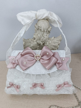 ロココスタイルロリータハンドバッグカメオピンクPUレザーチェーンフリルリボンハンドバッグロリータアクセサリー