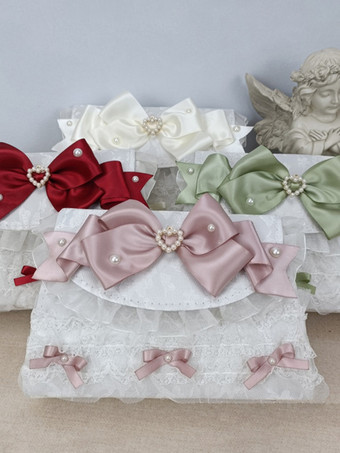 カメオピンクロココスタイルロリータハンドバッグカメオピンクPUレザーチェーンフリルリボンハンドバッグロリータアクセサリー