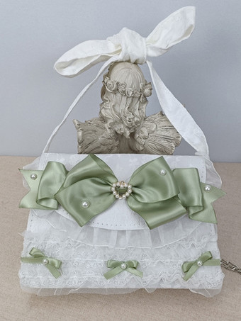 グリーン ロココスタイルロリータハンドバッグカメオピンクPUレザーチェーンフリルリボンハンドバッグロリータアクセサリー