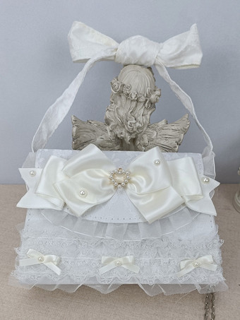 アイボリー ロココスタイルロリータハンドバッグカメオピンクPUレザーチェーンフリルリボンハンドバッグロリータアクセサリー