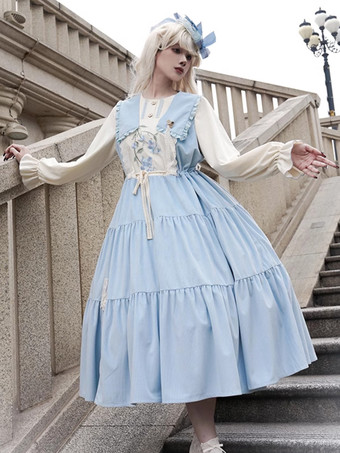 スイートロリータドレス ポリエステル長袖ドレス 牧歌的なスタイルのロリータドレス