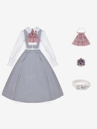 スイートロリータドレスポリエステル長袖フリルアカデミックロリータドレス