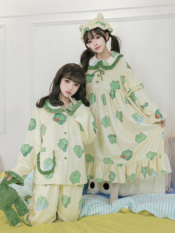 グリーン スイートロリータドレス長袖フリルロリータドレス