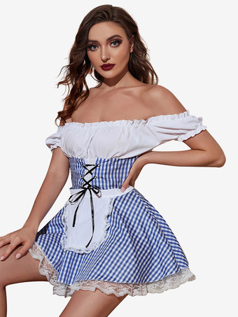 ブルー 女性セクシーなメイド衣装レディースドレスサーヴァントガールコスチューム