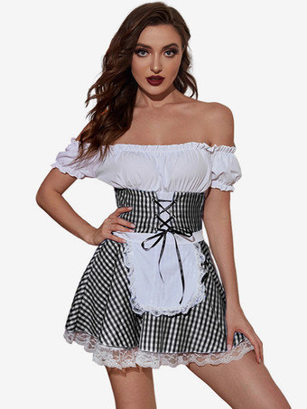 ブラック 女性セクシーなメイド衣装レディースドレスサーヴァントガールコスチューム