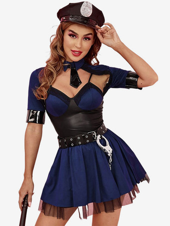 ブルー セクシーな警官コスチューム大人用ドレスランジェリー