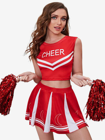 レッド チアリーダーコスチューム レディース ブルートップスカート