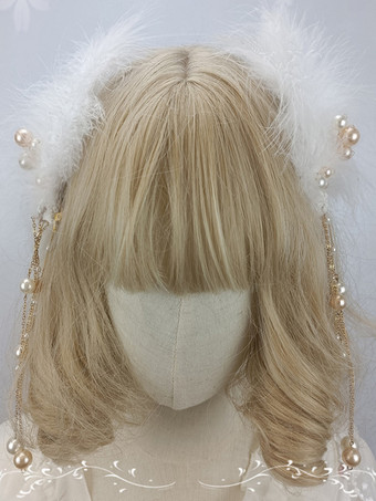 ROCOCOスタイル ロリータアクセサリー ホワイトパール フェザー かぶりもの その他