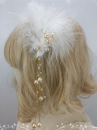 ROCOCOスタイル ロリータアクセサリー ホワイトパール フェザー かぶりもの その他