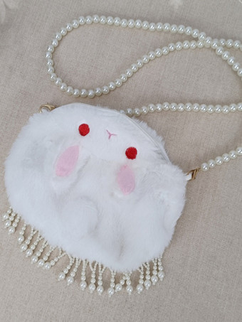 ホワイト スイート ロリータ バッグ ホワイト ポリエステル パール クロスボディ バッグ ロリータ アクセサリー