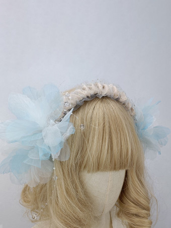 ライトスカイブルーROCOCO スタイル ロリータ アクセサリー ブルー グレー 花 スパンコール 帽子 その他