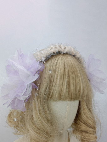 パープル ROCOCO スタイル ロリータ アクセサリー ブルー グレー 花 スパンコール 帽子 その他