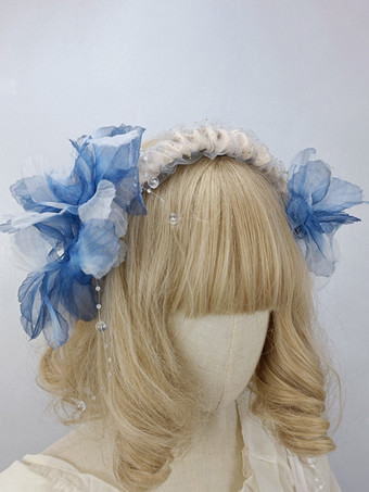 ブルー ROCOCO スタイル ロリータ アクセサリー ブルー グレー 花 スパンコール 帽子 その他