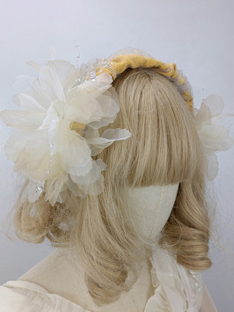 イエローROCOCO スタイル ロリータ アクセサリー ブルー グレー 花 スパンコール 帽子 その他