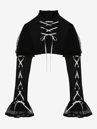 ゴスロリ ドレス フリル レースアップ ポルカドット ブラック ブラック