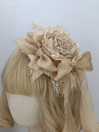 シャンパンカラースイートロリータ アクセサリー 白い花 レース フリル 帽子 その他