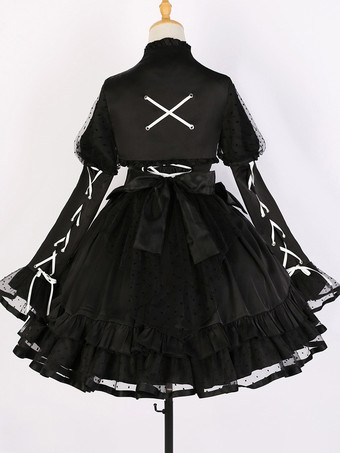 ゴスロリ ドレス フリル レースアップ ポルカドット ブラック ブラック