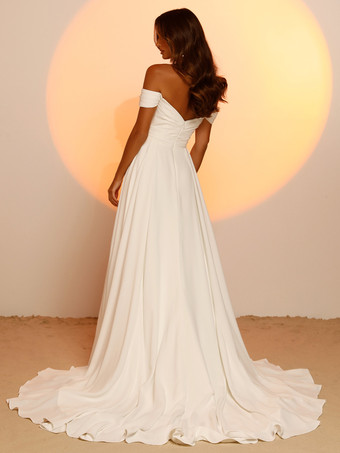 シンプルなウェディングドレス サテン生地 恋人ネック ノースリーブ Aライン ブライダルドレス