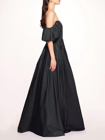 ブラックのウェディングドレス タフタ ショート ナチュラル ウエスト フロアレングス ブライダルドレス