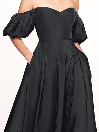 ブラックのウェディングドレス タフタ ショート ナチュラル ウエスト フロアレングス ブライダルドレス