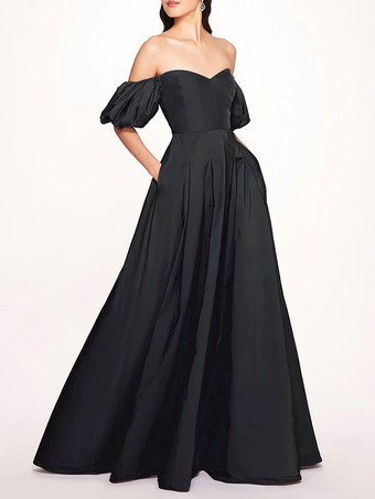 ブラックのウェディングドレス タフタ ショート ナチュラル ウエスト フロアレングス ブライダルドレス
