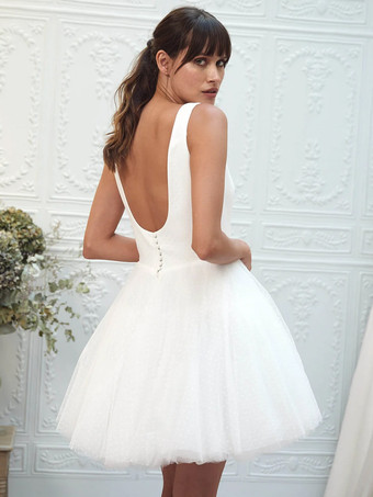 ウェディングドレス ジュエルネック ノースリーブ Aライン ショートブライダルドレス