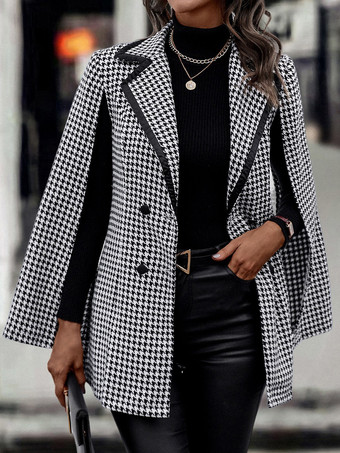 Hahnentritt-Blazer V-Ausschnitt Schärpe Lange Ärmel Business Casual Jacke